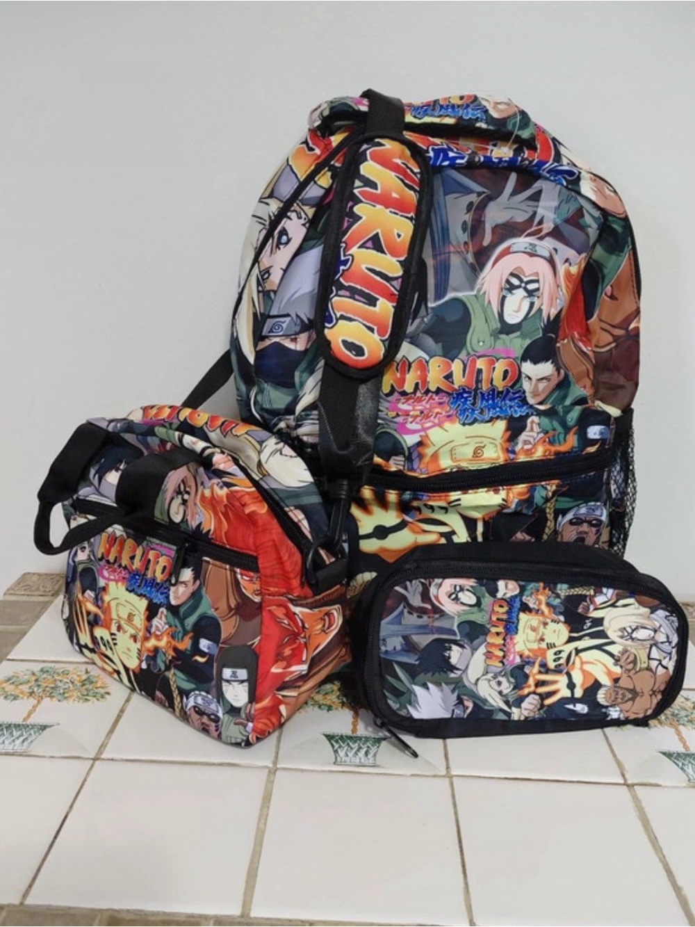 Anime Character Print Backpack Set - Multicolor
